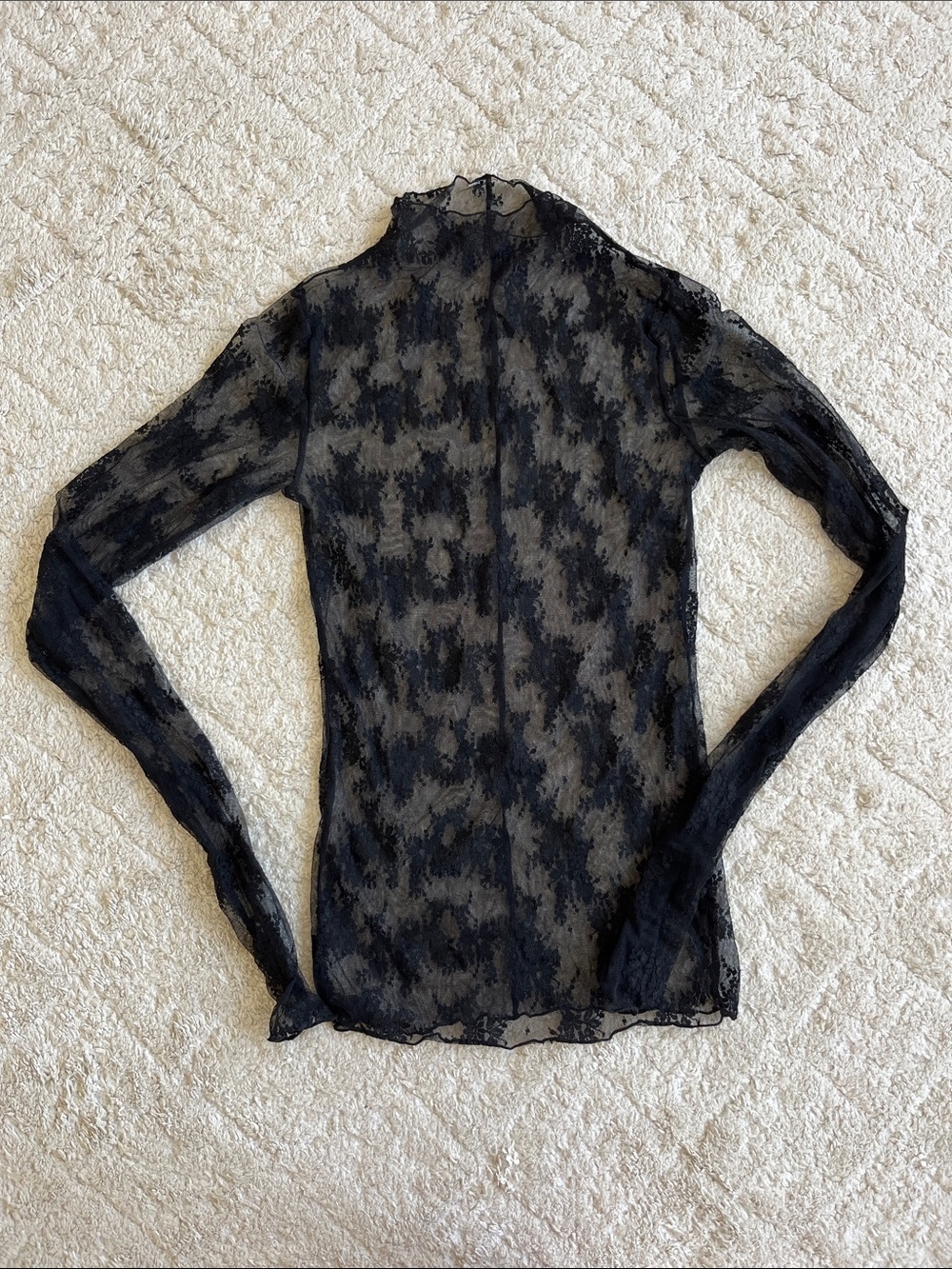 Free People Black Sheer Lace Long-Sleeve Tee
